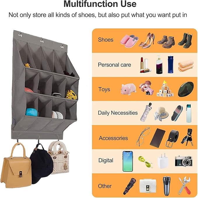 Over the Door Shoe Organizer, 12 Pockets Hanging Shoe Storage Rack - Image 3