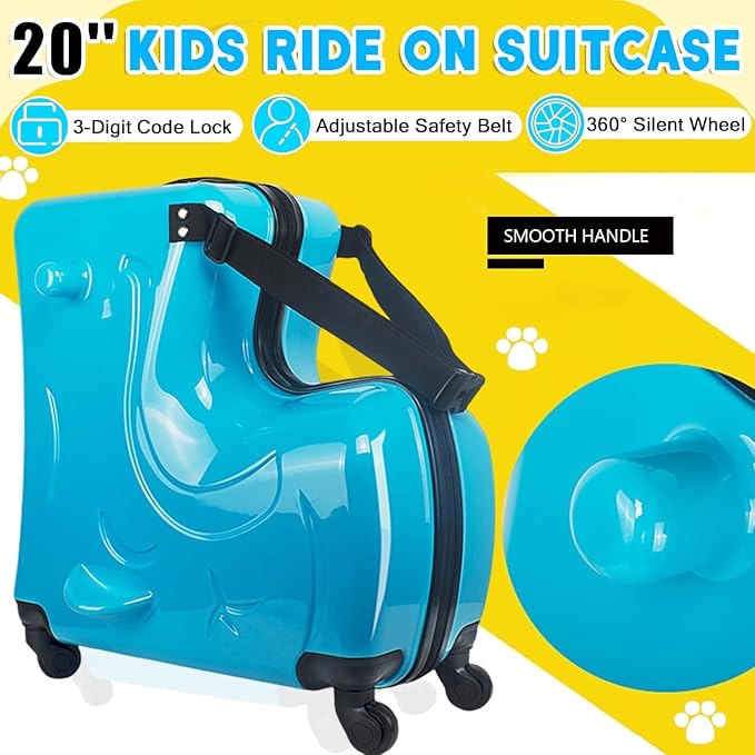 20" Kids Ride on Suitcase, Childrens Ride on Luggage - Image 3