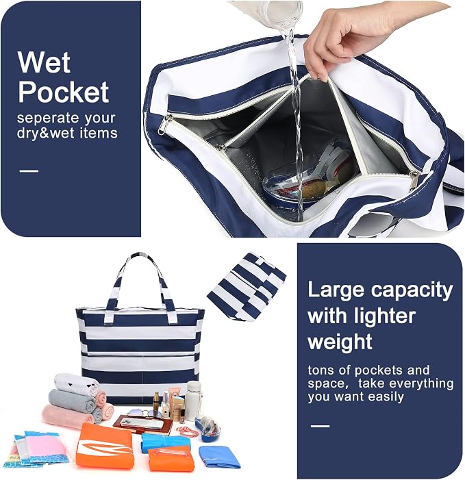 Beach Pool Bags Tote for Women Ladies Large Gym Tote Carry On Bag - Image 3