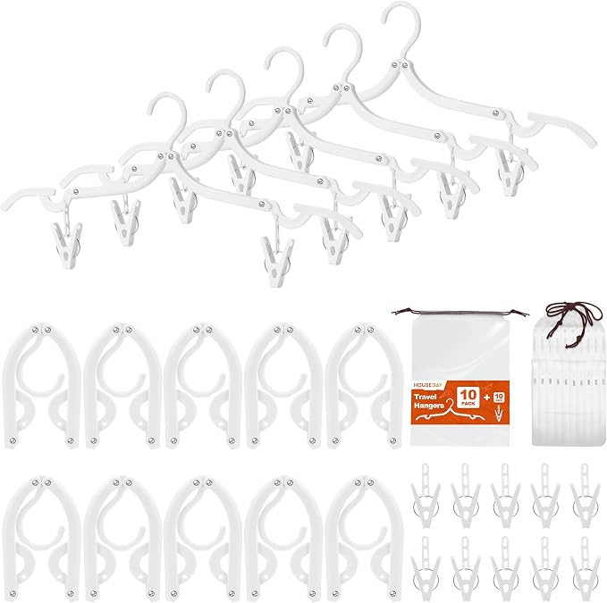 HOUSE DAY Foldable Travel Hangers 10 Pack w/10 Clips, Cruise Essentials 2025 by HOUSEDAY