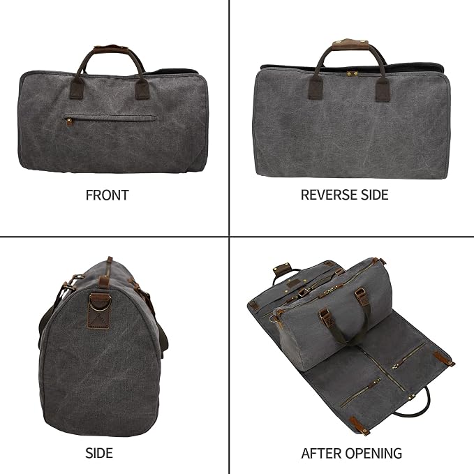 2 in 1 Canvas Leather Suit Luggage Garment Bag - Image 3