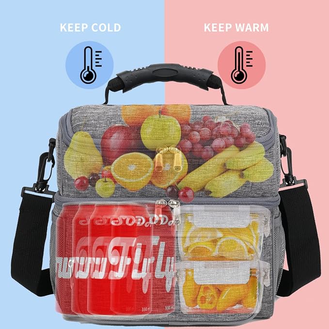 FlowFly Double Layer Cooler Insulated Lunch Bag Adult Lunch Box Large Tote Bag - Image 2