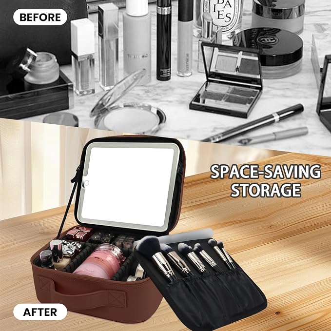 Travel Makeup Bag with LED Mirror and Light Travel Makeup Case Cosmetic - Image 6