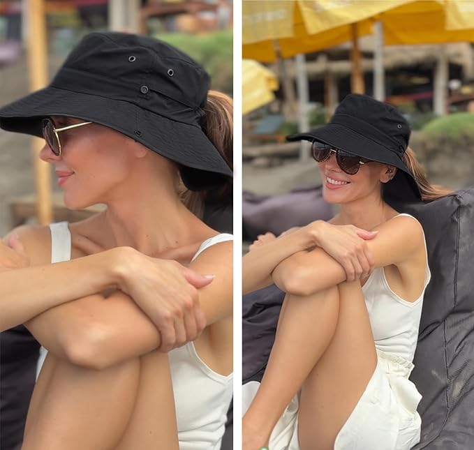FURTALK Sun Hats for Women Ponytail UPF 50+ Beach Summer Hat Wide Brim Packable - Image 6