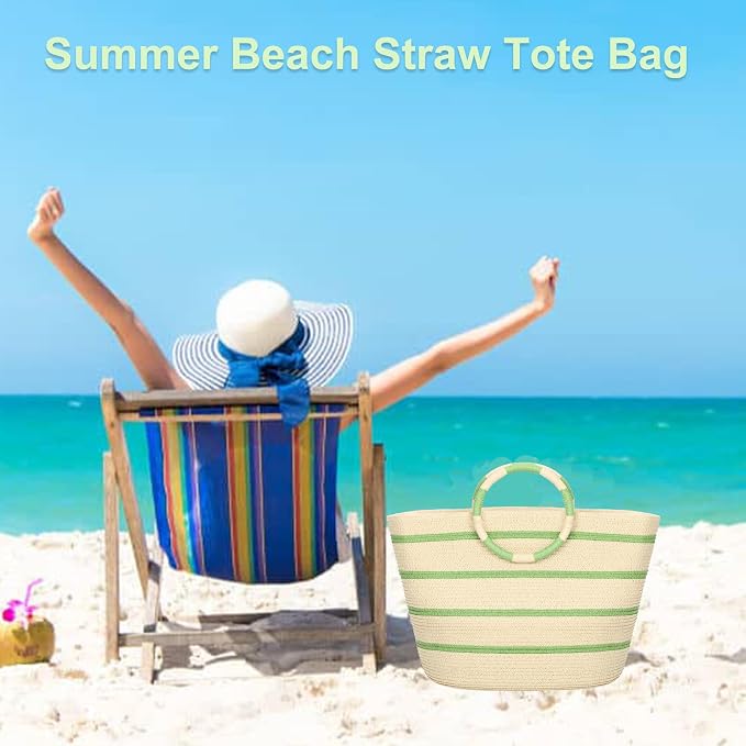 Beach Bags for Women Straw Tote Bag Summer Beach Bag Large Woven Straw Tote for - Image 3