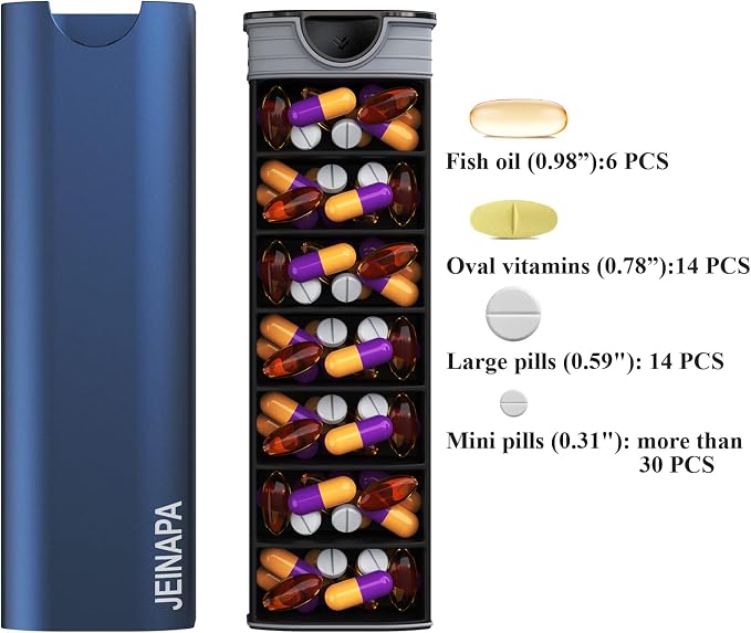 Extra Large Pill Organizer 7 Day, Aluminum Daily Pill Box, Weekly Travel Pill - Image 2