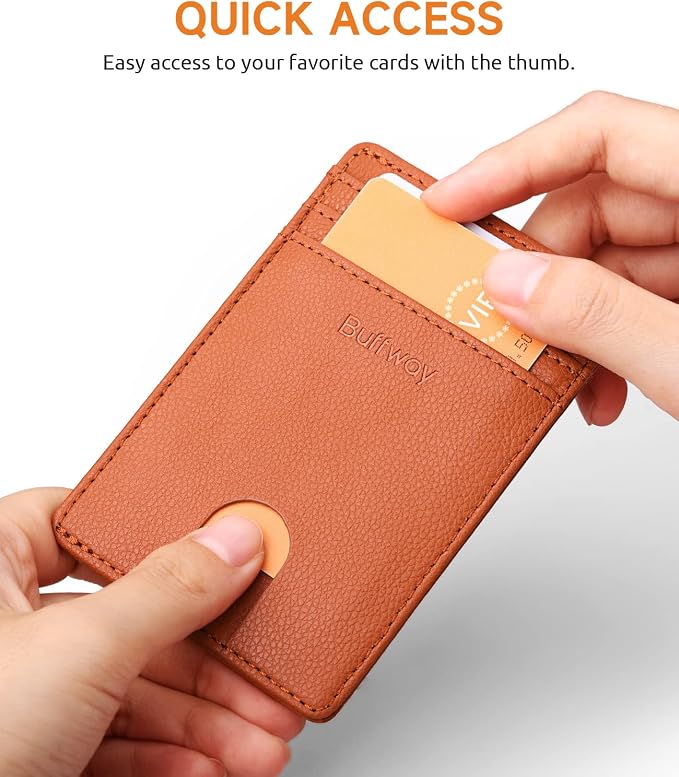 Buffway Mens Slim Wallet, Minimalist Thin Front Pocket Leather Credit Card - Image 3