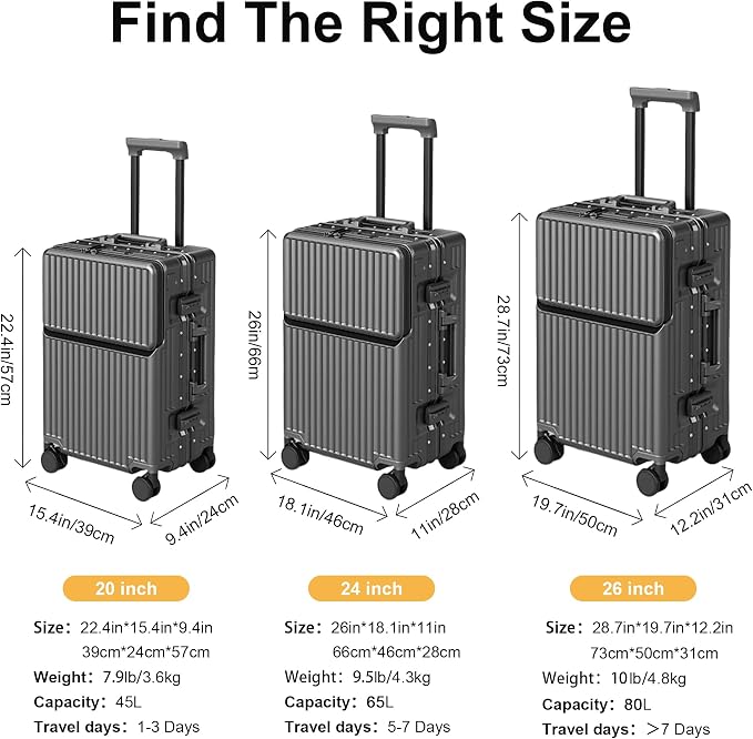 2-Piece Hardshell Zipperless Luggage Set, 20/26" Aluminum Frame Hardshell - Image 5