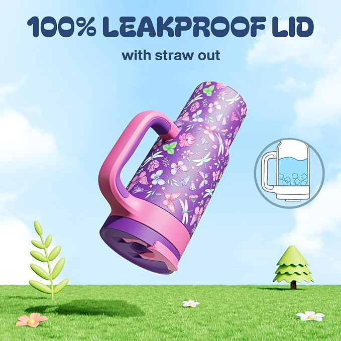 24 oz Insulated Tumbler for Kids: Spill-Proof, 2-in-1 Straw Lid, Cold for 26 Hrs - Image 3