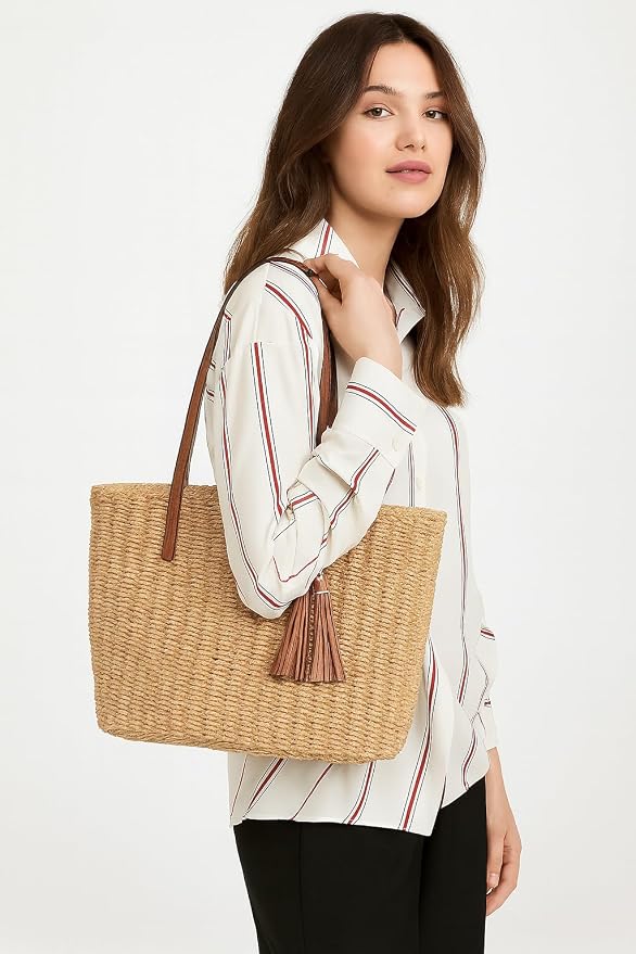YXILEE Straw Bags For Women | M Size Travel Straw Totes Bag Woven Summer - Image 9