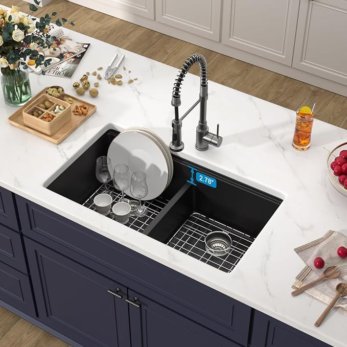 33 Inch Black Undermount Granite Composite Kitchen Sink Under Counter Quartz - Image 3