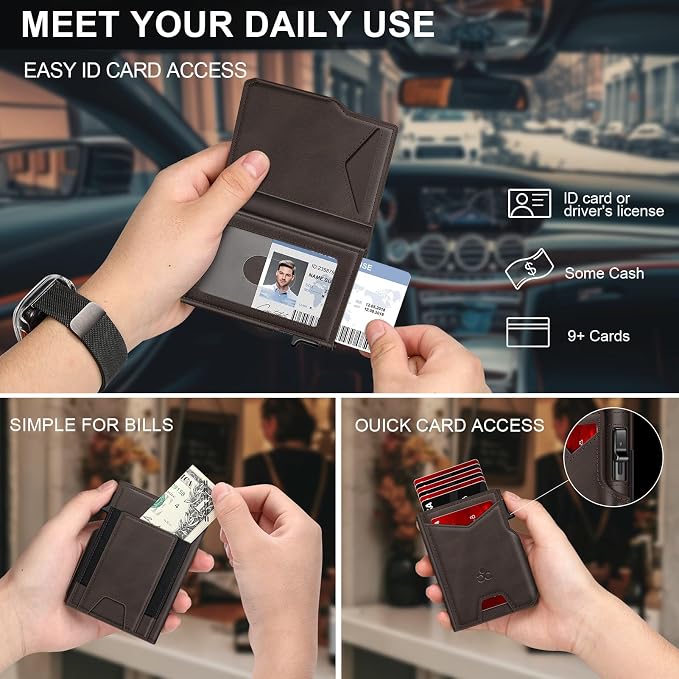 Wallet for Men Wallet with Slim Pop Up Card Holder 9-13 Cards, Bifold - Image 8