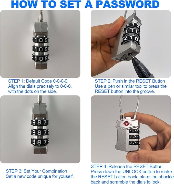 4 Pack TSA Approved Travel Luggage Locks, Cable Combination Lock, 3 Digit - Image 4