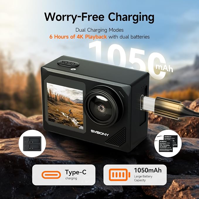SVBONY SVGo2 Action Camera 4K30FPS 50MP, 5X Zoom Touch Screen Sports Camera - Image 6