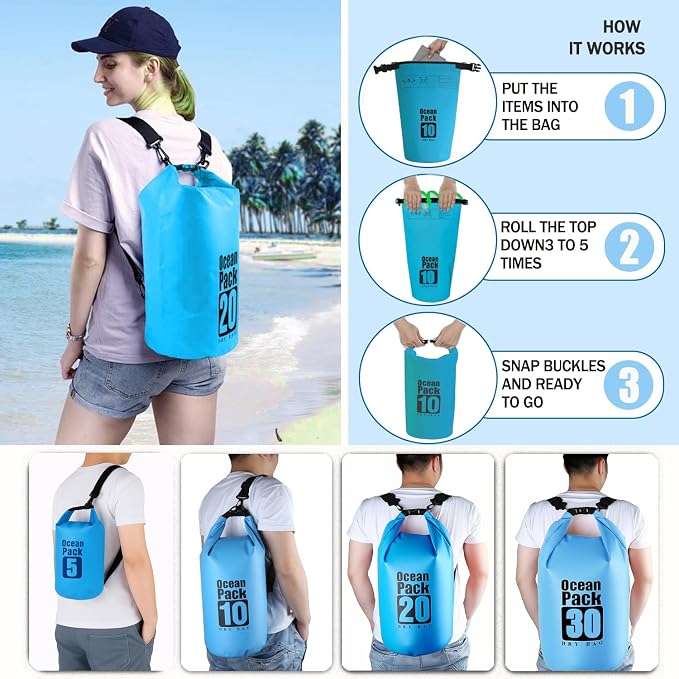Dry Bag Waterproof Backpack 5L/10L/20L/30L Roll Top Waterproof Bag, Floating - Image 3