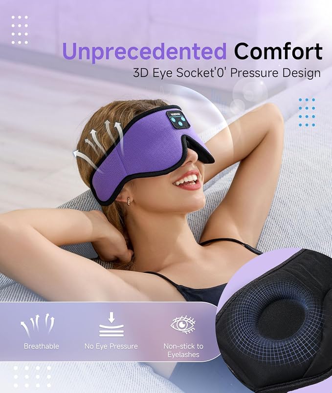 Voerou Sleep Headphones Bluetooth 5.4 Eye Mask, Sleep Mask - Image 3