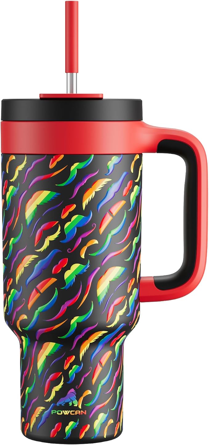 POWCAN 40 oz Tumbler with Handle, 2-in-1 Straw and Sip Lid, Dishwasher Safe by POWCAN