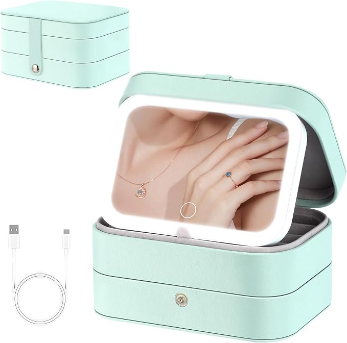 Travel Jewelry Case with LED Lighted Mirror, Personalized Birthday Gifts by Unknown
