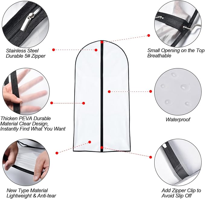 Garment Bags for Hanging Clothes 24'' x 55 '' Transparent Lightweight - Image 3