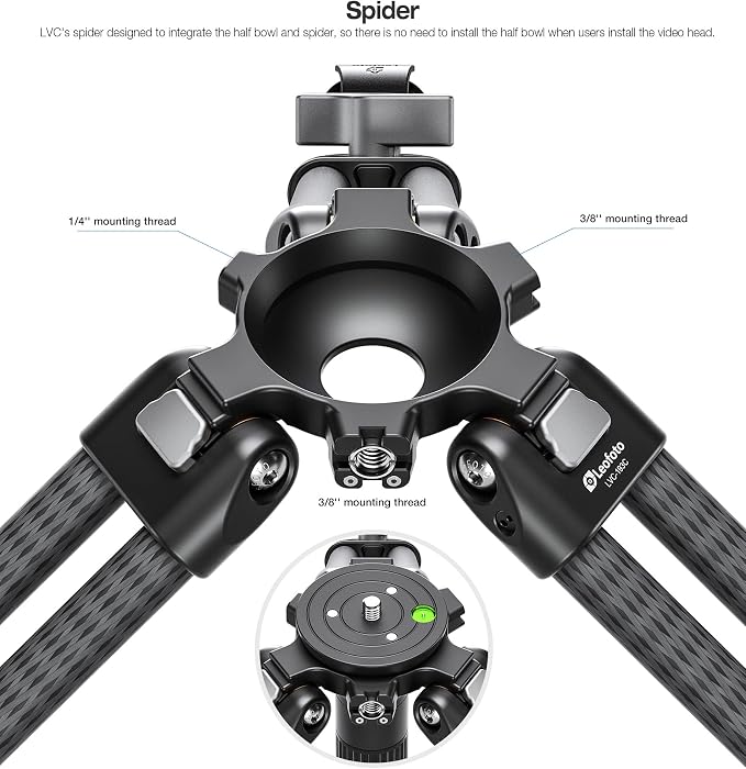 Leofoto LVC-193C Carbon Fiber Twin Leg Video Tripod+BV-15 Fluid Head - Image 7