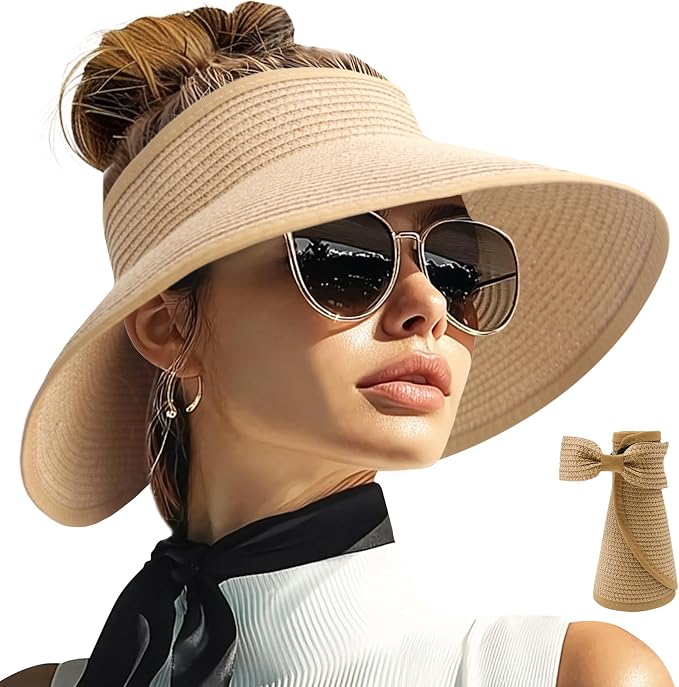 PFFY Sun Hats for Women Straw Beach Hat Packable Foldable Wide Brim Ponytail by Unknown