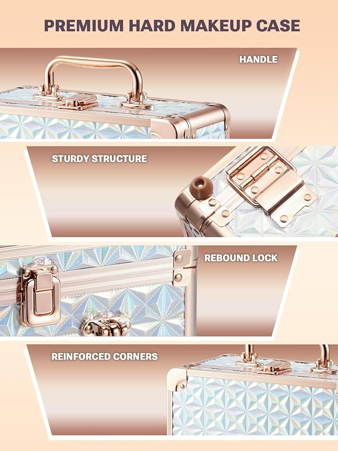 Qislee Makeup Box with A Detachable Lighted Mirror, Waterproof Travel Train Case - Image 4