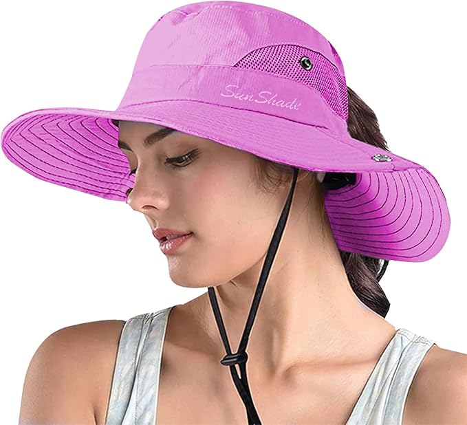 ZOORON Women's Ponytail Safari Sun Hat, Wide Brim UV Protection Outdoor Bucket by ZOORON