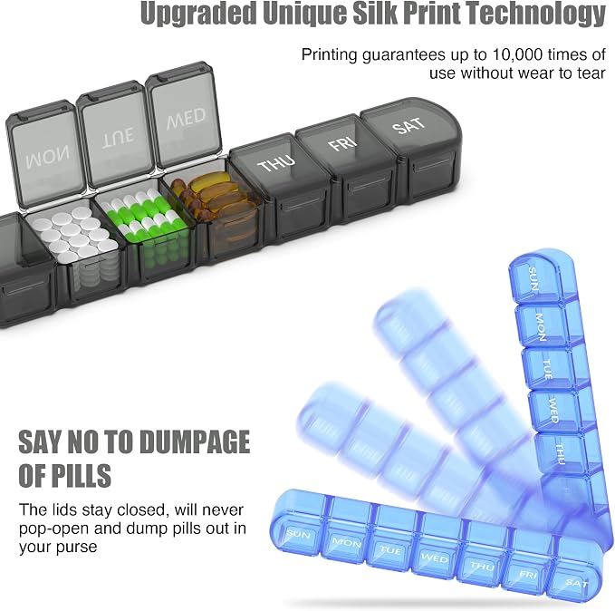Extra Large Pill Organizer 3 Pack, XL Pill Box 7 Day, Weekly Pill Case - Image 3