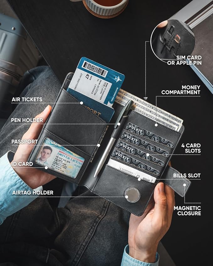 VULKIT Passport Holder with Airtag Holder RFID Blocking Passport Wallet Travel - Image 4