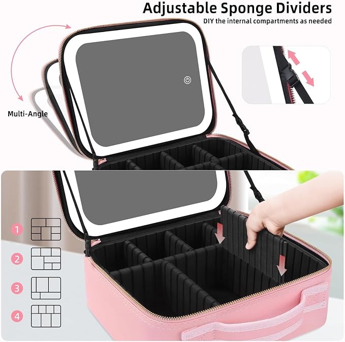 Lighted Makeup Case with Mirror, Adjustable Dividers - Image 5
