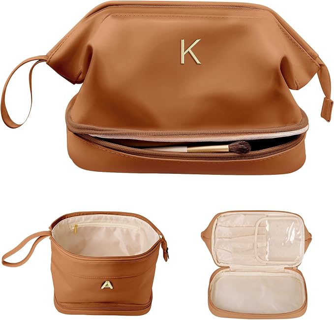 Female Gifts, Personalized Makeup Bag, Monogrammed Gifts, Initial Double Layer by Vogewood
