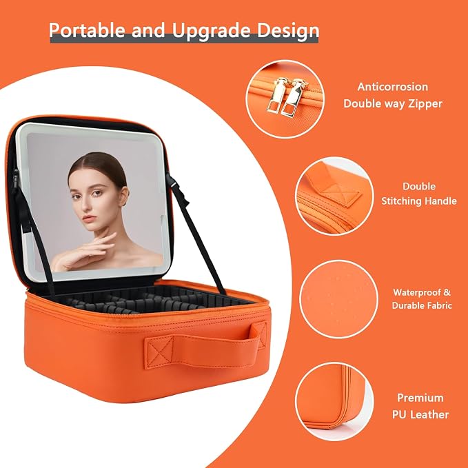 Makeup Bag with Led Mirror, Travel Makeup Organizer with 3 Color Setting - Image 4