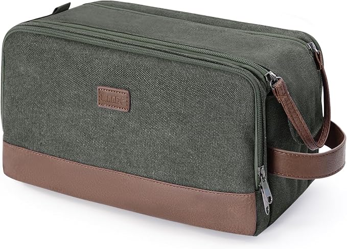WANDF Toiletry Bag for Men Travel Toiletry Organizer Canvas and Leather Dopp by WANDF
