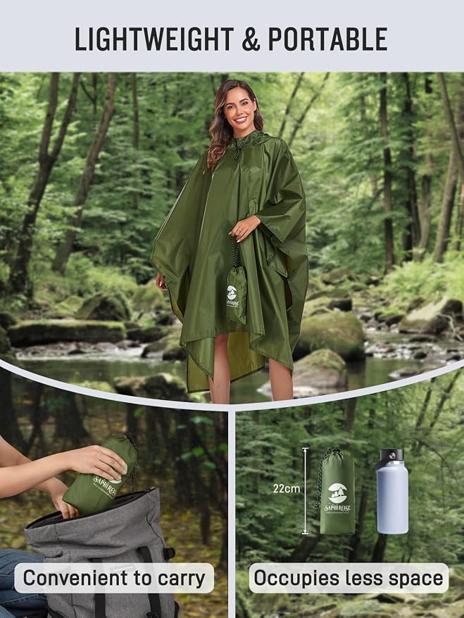 SaphiRose Hooded Rain Poncho Waterproof Raincoat Jacket - Image 5