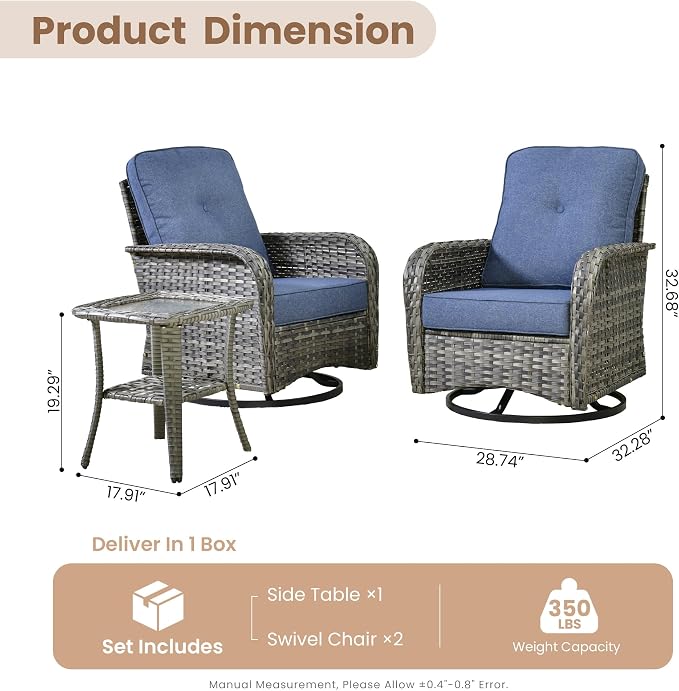 HOOOWOOO Patio Furniture Set, 3 Pieces Outdoor Conversation Set, All Weather - Image 7