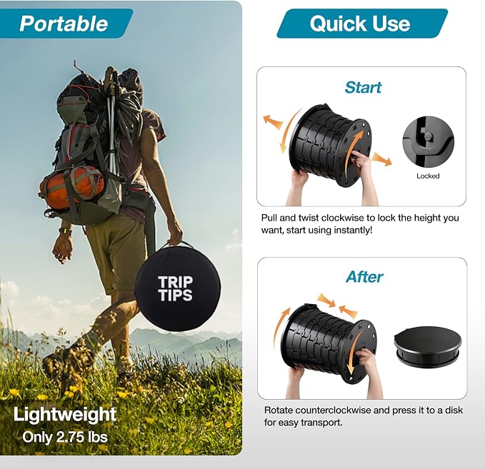 TRIPTIPS Upgrade Retractable Portable Toilet Travel Toilet Adjustable Height - Image 3