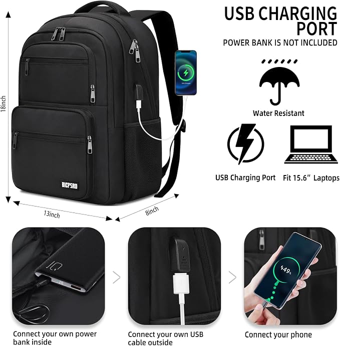 Black Backpack for Men Women, 15.6 inch Laptop Backpack for School, School - Image 4