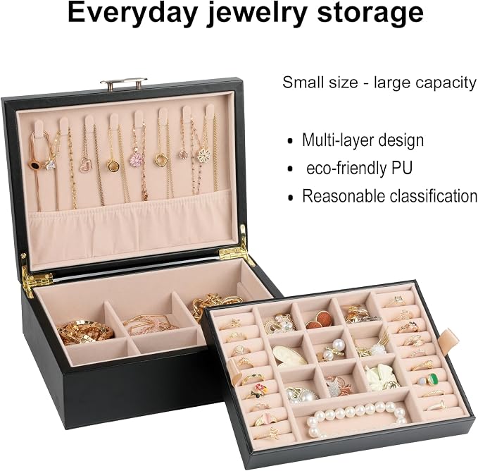 Small Jewelry Organizer for Women, 2-Layer Travel Jewelry Box - Image 2