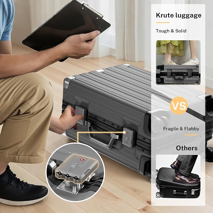Krute Checked Aluminum Frame Suitcase 24 Inch Zipperless Luggages Hardside PC - Image 5