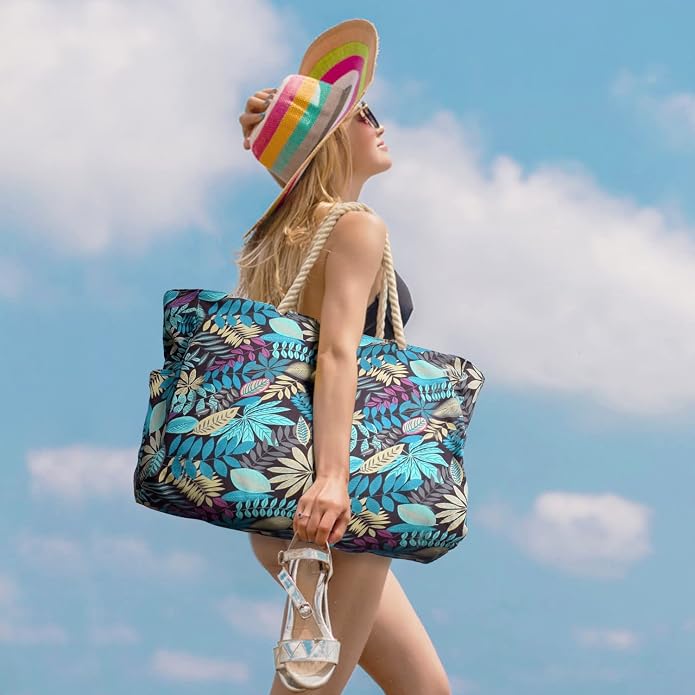 Becokan Beach Bags for Women Large Waterproof Beach Tote Bag Zipper Beach Bags - Image 5