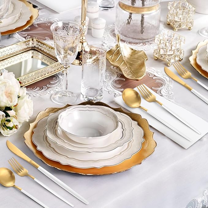 Matte White Gold Silverware Set, 40-Piece Stainless Steel Flatware Set - Image 6