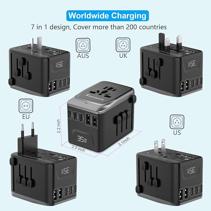 Universal Travel Adapter, PD 35W 7 in 1 International Power Plug Adapter - Image 3