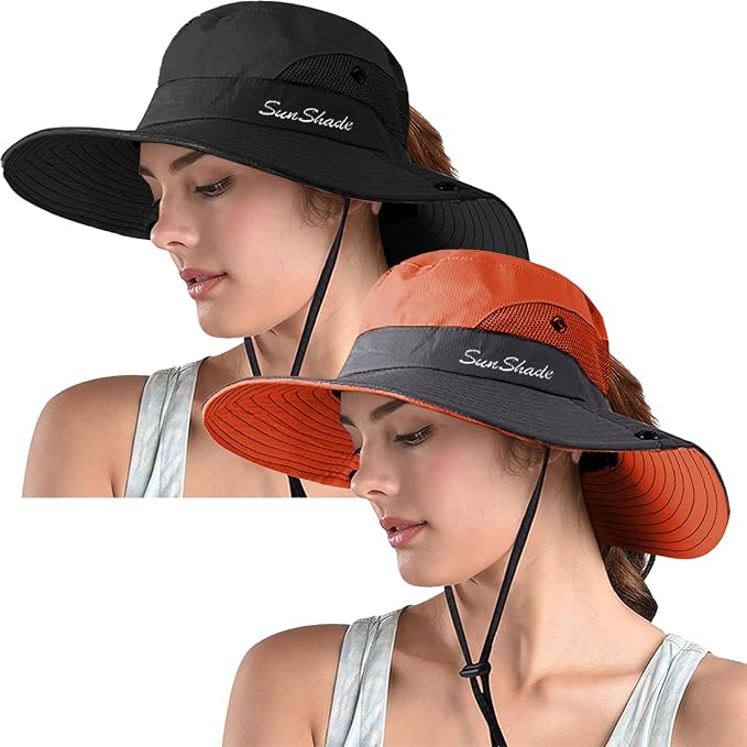 ZOORON Women's Ponytail Safari Sun Hat, Wide Brim UV Protection Outdoor Bucket by ZOORON