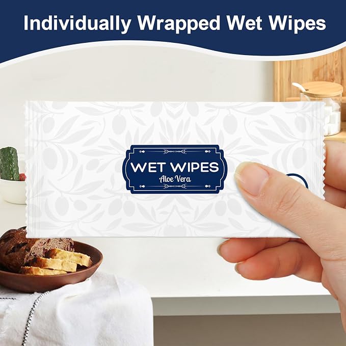 100 Pcs Wet Wipes Individually Wrapped, Aloe Vera Hand Wipe, Disposable Skin - Image 4