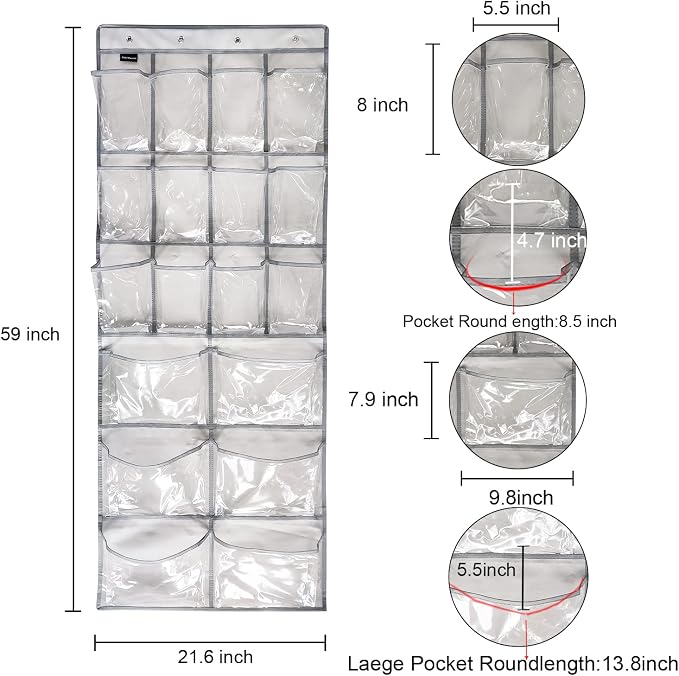 2 Pack Extra Large Hanging Crystal Clear Over Door Shoe Organizers, Closet Shoe - Image 4