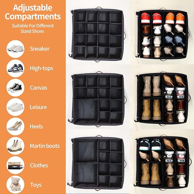 2 Pack Shoe Organizer for Closet, Fits up to 32 Pairs, Adjustable Dividers for - Image 3