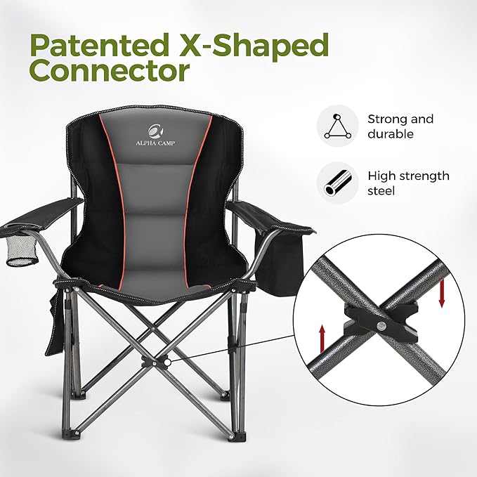 ALPHA CAMP Oversized Camping Folding Chair, Heavy Duty Support 450 LBS Steel - Image 8