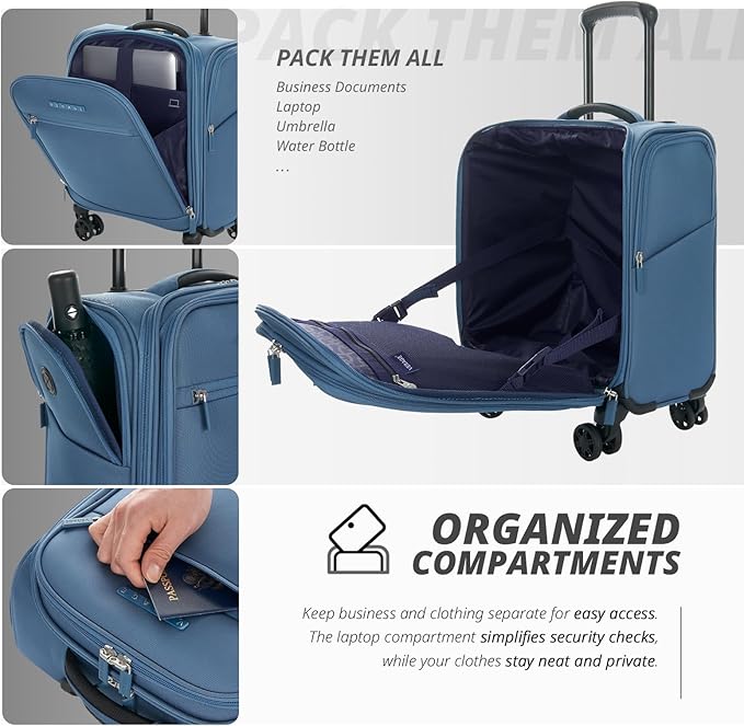 Verage Under Seat Luggage with Wheels, Softside Small Suitcase Spinner Carry On - Image 4