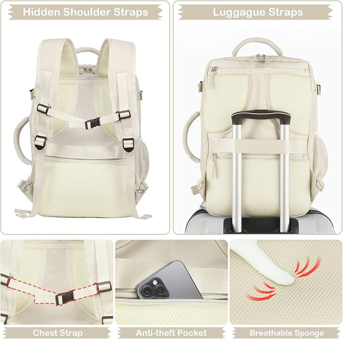 Hanples Large Travel Backpack for Women, 40L Carry on Luggage Backpack - Image 6