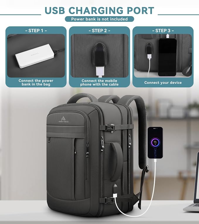 60L Extra Large Travel Laptop Backpack, 3XL Expandable Carry On Backpack - Image 2